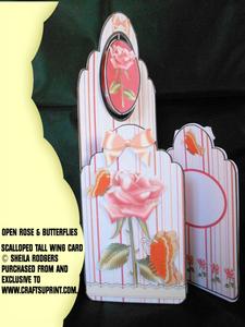 Scalloped Tall Wing Card - Open Rose & Butterflies