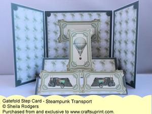 Gatefold Step Card - Steampunk Transport