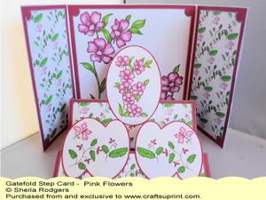 Gatefold Step Card - Pink Flowers