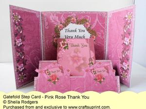 Gatefold Step Card - Pink Rose Thank You