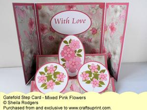 Gatefold Step Card - Mixed Pink Flowers