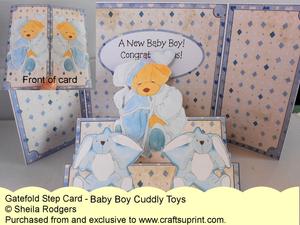 Gatefold Step Card - Baby Boy Cuddly Toys