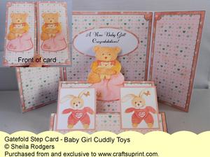 Gatefold Step Card - Baby Girl Cuddly Toys