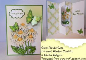 Internal Window Card - Green Butterflies