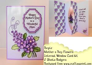 Internal Window Card - Purple Mother's Day Flowers