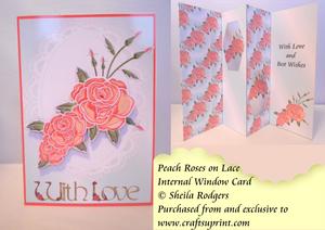 Internal Window Card - Peach Roses on Lace