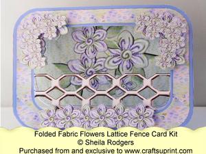 Lattice Fence Card - Folded Fabric Flowers