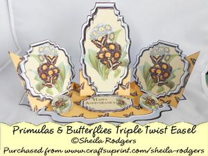 Triple Twist Easel Card - Primulas & Butterflies
