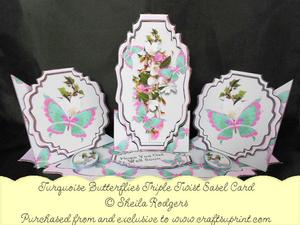 Triple Twist Easel Card - Turquoise Butterflies