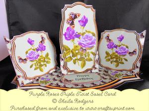 Triple Twist Easel Card - Purple Roses