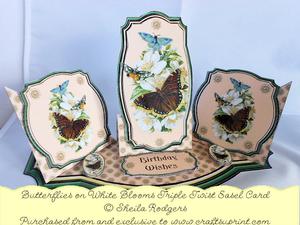 Triple Twist Easel Card - Butterflies on White Blooms
