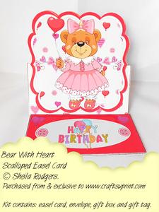 Scalloped Easel Card - Bear with Heart