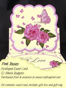 Scalloped Easel Card - Pink Roses