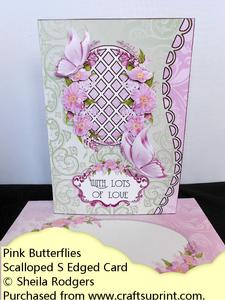 Scalloped S Edged Card - Pink Butterflies
