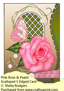 Scalloped S Edged Card - Pink Rose & Pearls