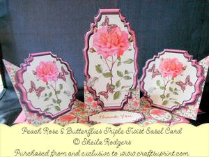Triple Twist Easel Card - Peach Rose & Butterflies