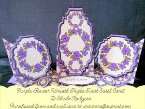 Triple Twist Easel Card - Purple Flower Wreath