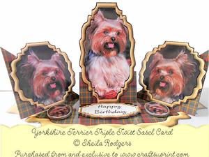 Triple Twist Easel Card - Yorkshire Terrier