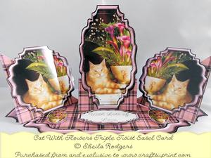 Triple Twist Easel Card - Cat with Flowers