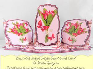 Triple Twist Easel Card - Deep Pink Tulips