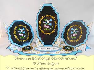 Triple Twist Easel Card - Flowers on Black