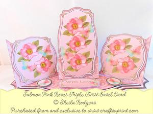 Triple Twist Easel Card - Salmon Pink Roses