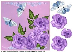 Lilac Roses and Butterflies 8 x 8