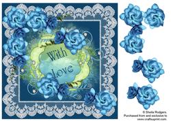 Blue Flowers with Pearls and Lace