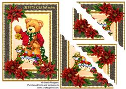 Teddy and Poinsettias Scalloped Corners