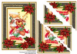Reindeer and Poinsettias Scalloped Corners