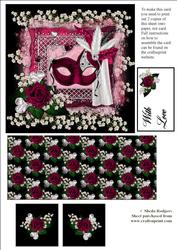 Feathered Mask and Blossoms - Exploding Card