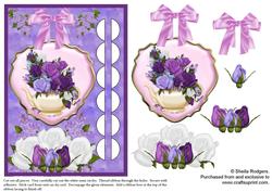 Woven Ribbon Card - Heirloom Roses in Teapot