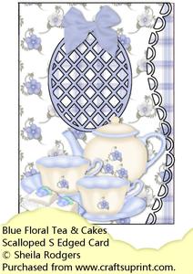 Blue Floral Tea and Cakes Scalloped S Edged Card