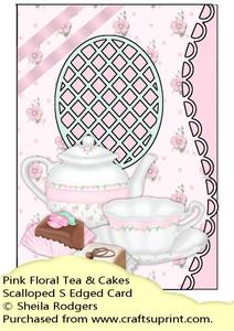 Pink Floral Tea and Cakes Scalloped S Edged Card