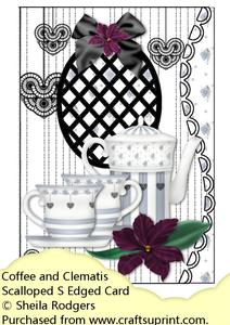 Coffee and Clematis Scalloped S Edged Card