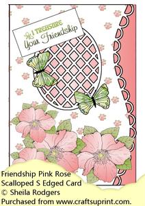 Friendship Pink Rose Scalloped S Edged Card