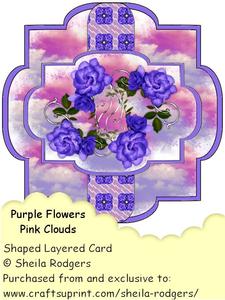 Purple Flowers Pink Clouds Shaped Layered Card