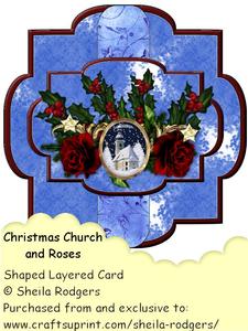Christmas Church and Roses Shaped Layered Card