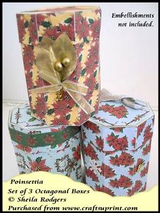 Set of 3 Octagonal Boxes - Poinsettia