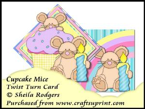 Twist Turn Card - Cupcake Mice
