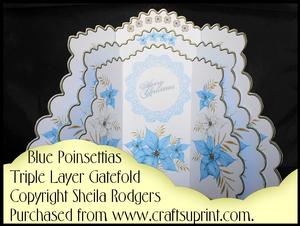 Triple Layer Gatefold - Blue Poinsettias