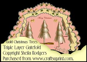 Triple Layer Gatefold - Gold Christmas Trees