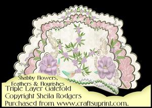 Triple Layer Gatefold-shabby Flowers, Feathers & Flourishes