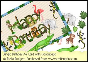 Jungle Birthday A4 Card with Decoupage - Mini Kit