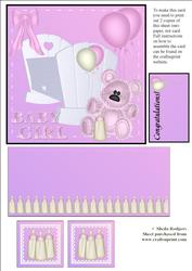 Exploding Card - Baby Girl - Teddy