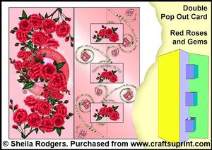 Double Pop Out Card - Red Roses and Gems