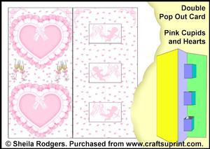 Double Pop Out Card - Pink Cupids and Hearts