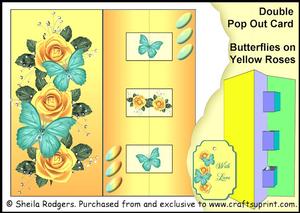Double Pop Out Card - Butterflies on Yellow Roses