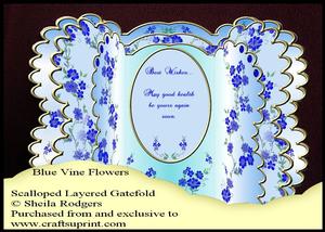 Scalloped Layered Gatefold - Blue Vine Flowers