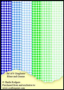 Set of 6 Ginghams - Blues and Greens